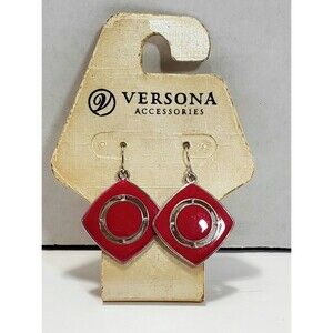 NWT Versona Red Enamel Geometric Dangle Earrings 80s 90s Retro Statement